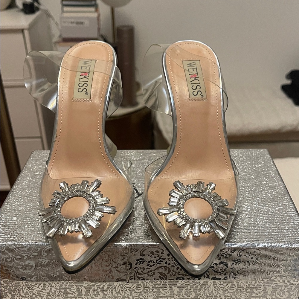 Kiss Silver Heels with Clear Accents